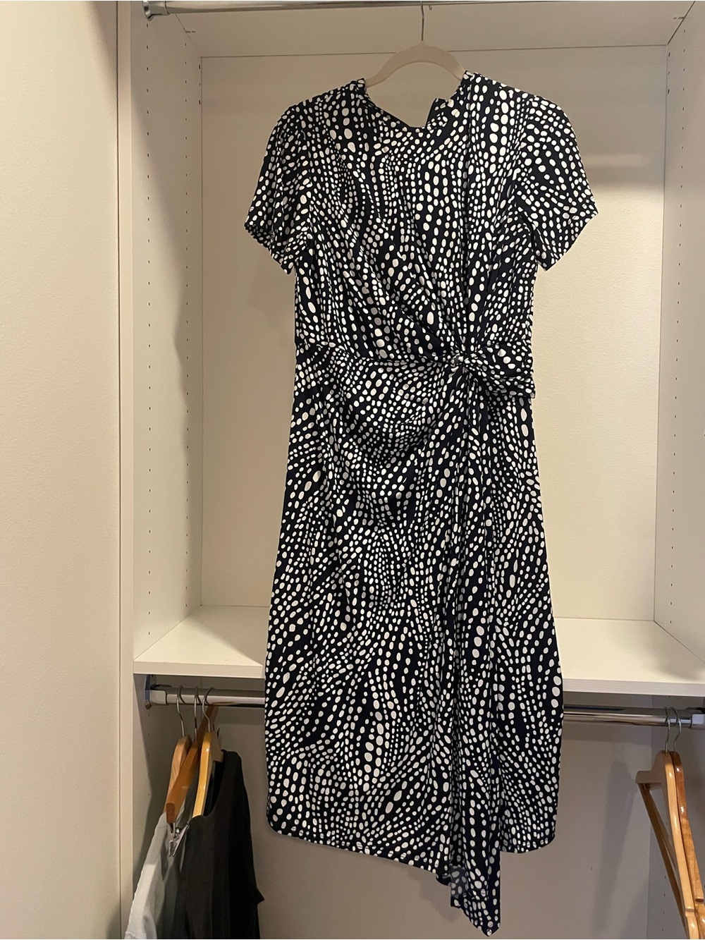 Navy and White Dot Wrap-Style Women’s Dress